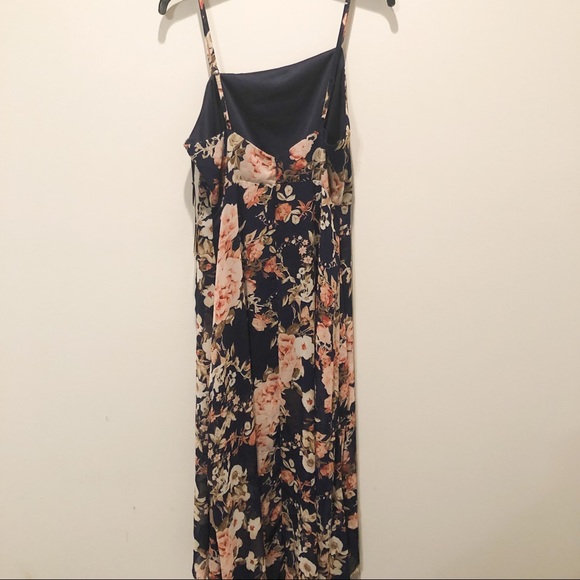 NWT Lulus Reflection Navy Blue Floral Print High-Low Dress Size X-Large - Picture 3 of 13